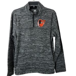 Majestic MLB Baltimore Orioles 1/4 Zip Long Sleeve Pullover Sweatshirt Small